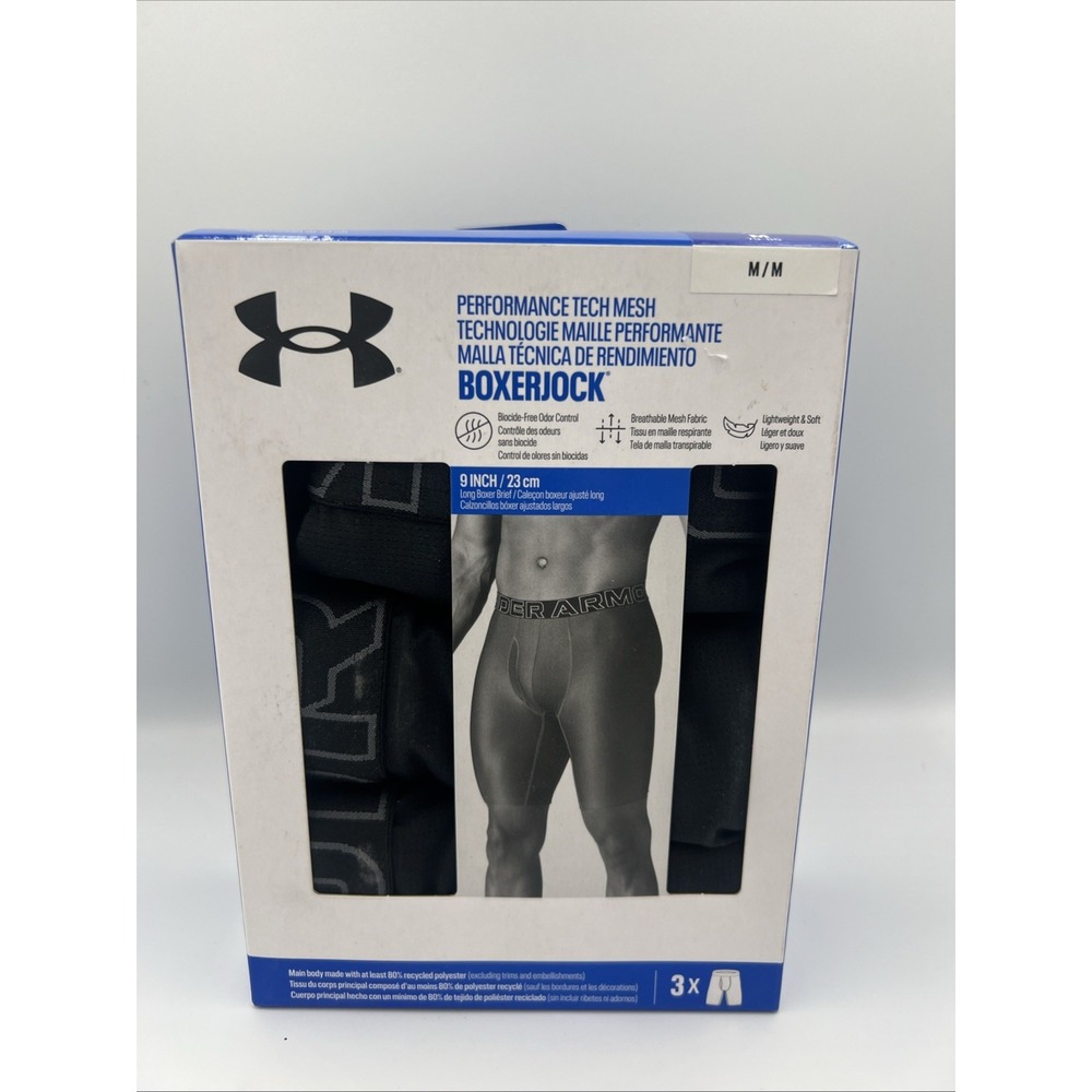 Under Armour Performance Tech Mesh 9"‎ Boxerjock 3-Pack - Black / Castlerock